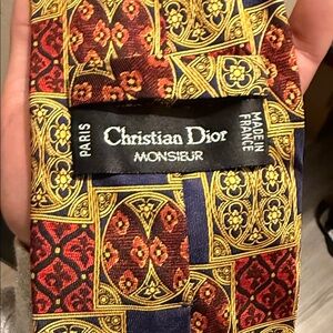 Christian Dior Men's Tie in Red and Gold Geometric Design 1970 vintage!